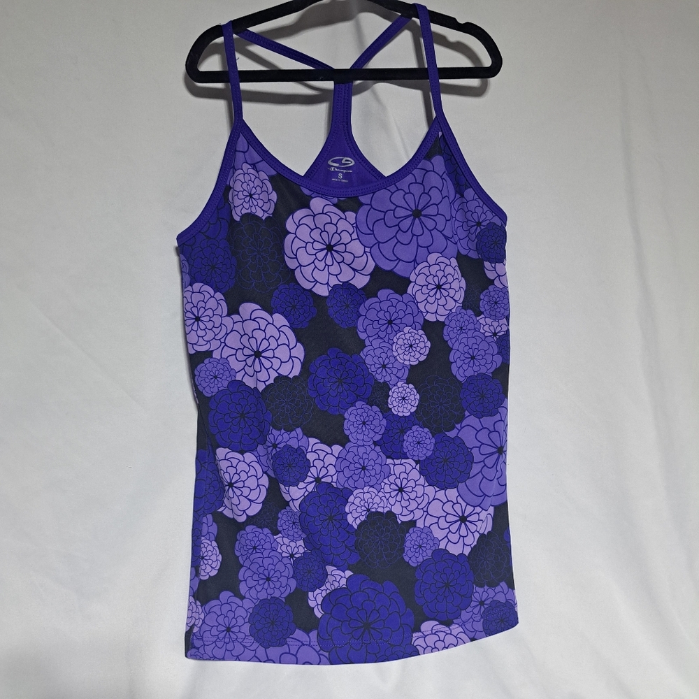Champion C9 Womens S Athletic Tank W/ Built In Sports Bra Purple / Black Floral